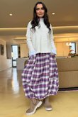 Roberta Plaid Brushed Cotton Balloon Hem Skirt Aubergine